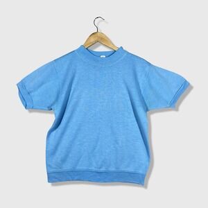 Vintage 60s Creslan Casuals Acrylic Short Sleeve Sweatshirt Mens S Blue Retro
